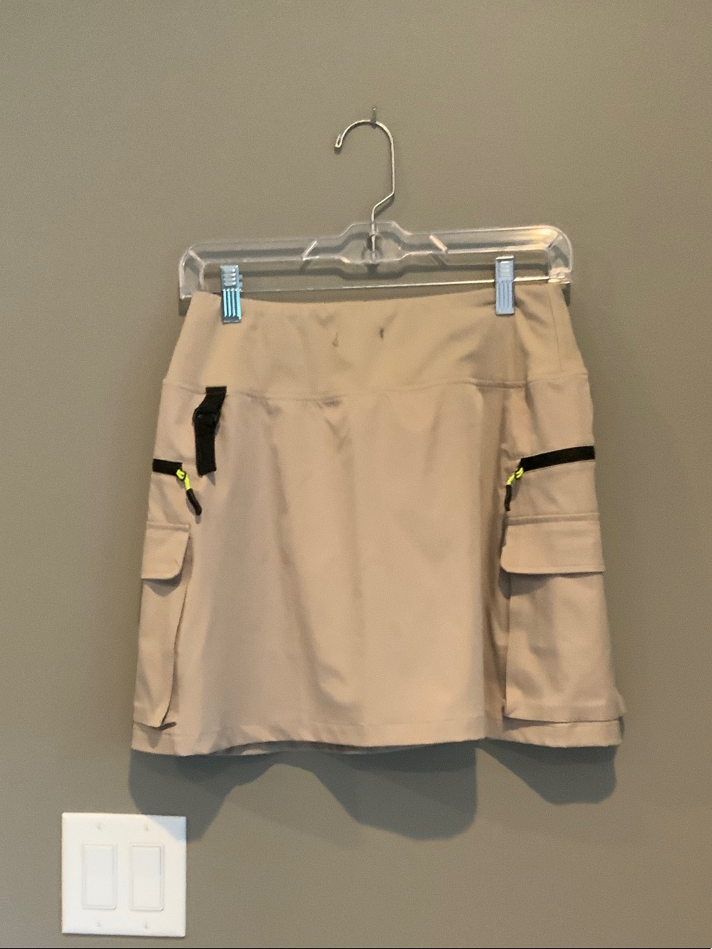Beige Cargo Pocket Mini Skirt with Neon Accents